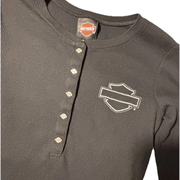 Harley Davidson Y2K Waffle Knit Woman’s Henley SZ.S Dealer Branded Blinged - Picture 2 of 11